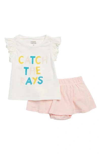 Harper Canyon Babies' Ruffle Top & Bloomers Set In Ivory Egret Catch The Rays