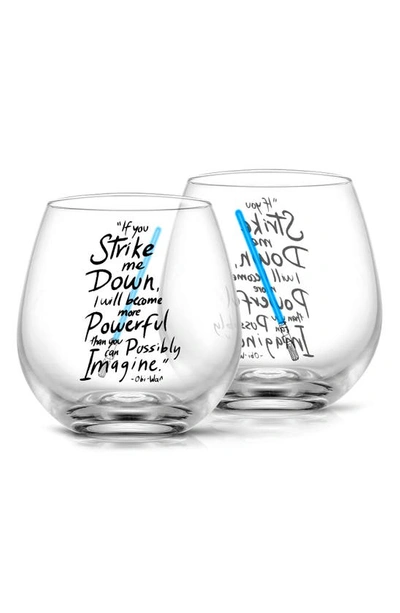 Joyjolt Set Of 2 Star Wars™ Obi-wan Kenobi™ Crystal Stemless Glasses In Clear/ Blue