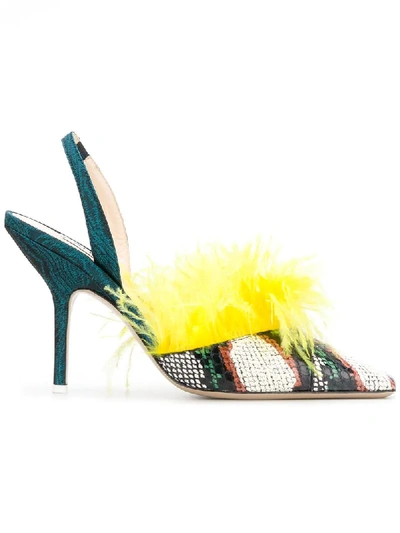 Attico Mara Feathered Genuine Snakeskin Slingback Pump In Yellow