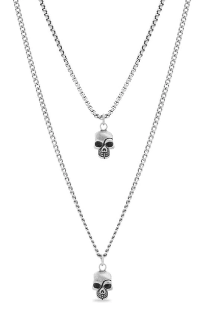 Nes Jewelry Skull Pendant Layered Necklace In Rhodium