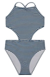 Splendid Kids' Seersucker Stripe One-piece Swimsuit In Navy