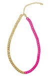 Adornia 14k Gold Plate Two-tone Neon Curb Chain Necklace In Pink