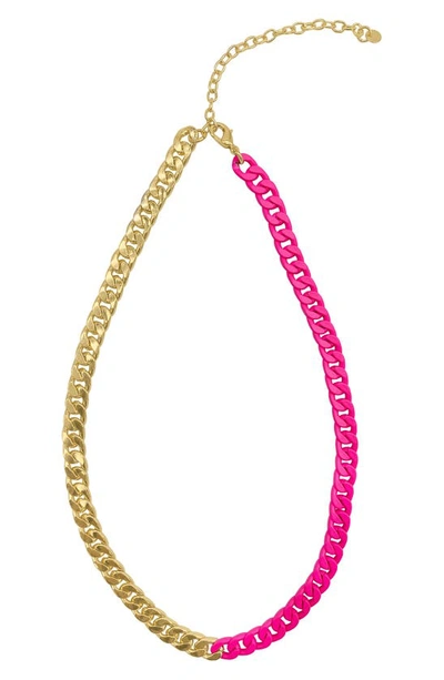 Adornia 14k Gold Plate Two-tone Neon Curb Chain Necklace In Pink