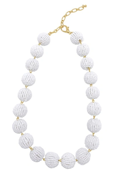 Adornia White Beaded Ball Collar Necklace