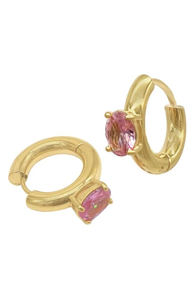 Adornia Water Resistant Crystal Huggie Hoop Earrings In Pink