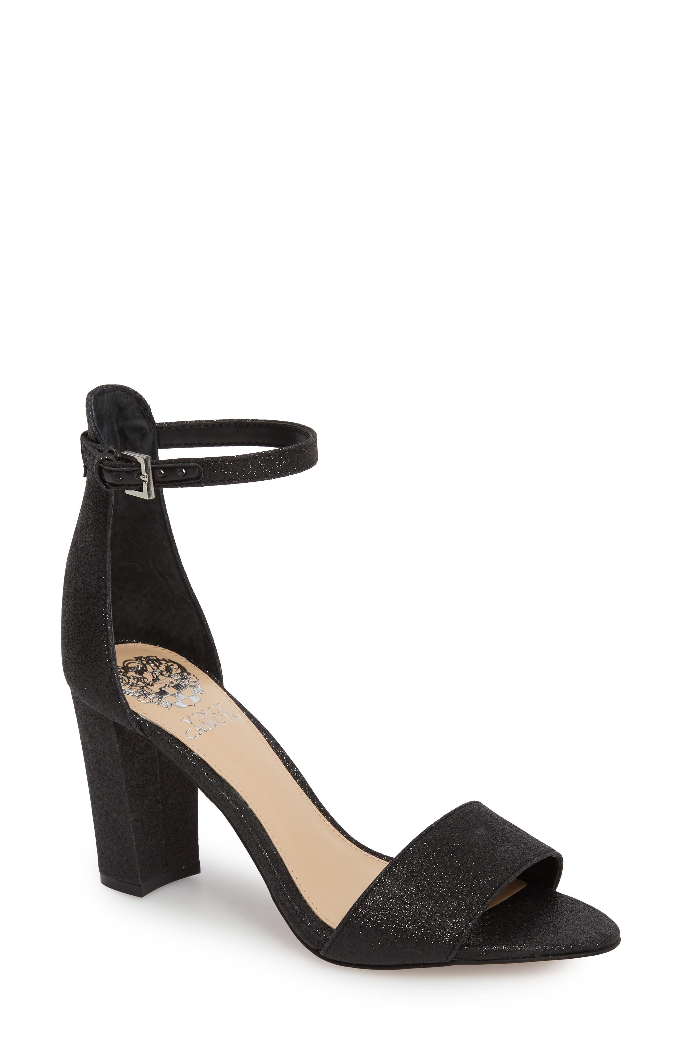 Vince Camuto Corlina Ankle Strap Sandal In Black Glitter Fabric | ModeSens