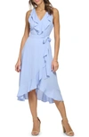 Kensie Ruffle Trim Faux Wrap Dress In Perri Blue