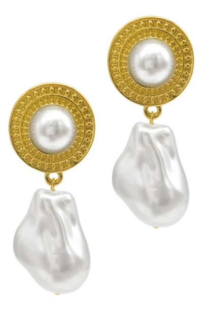 Adornia 14k Gold Plate Imitation Pearl Drop Earrings In White