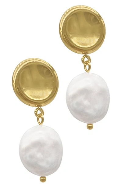 Adornia Water Resistant Coin Freshwater Pearl Drop Earrings In White