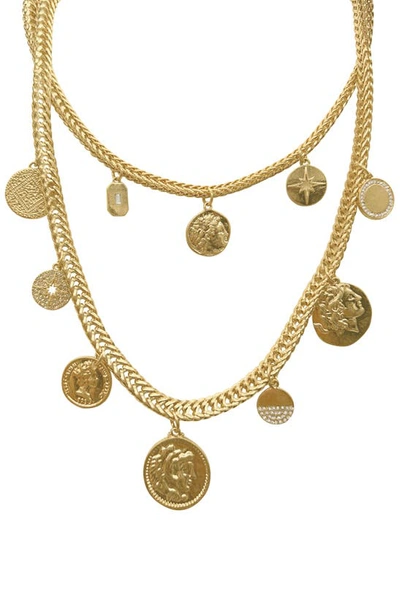 Adornia Coin Charm Layered Chain Necklace In Gold