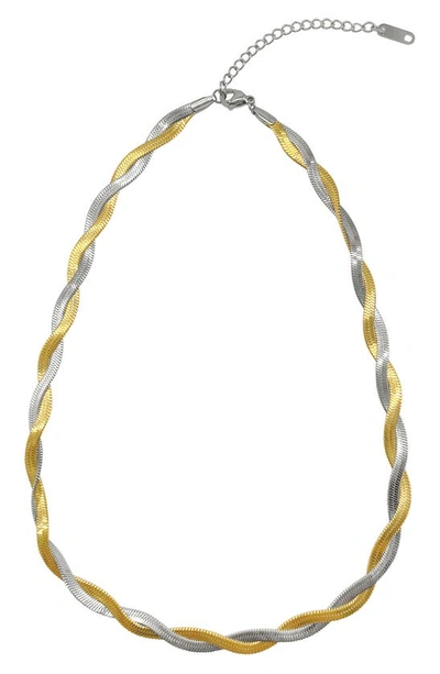 Adornia Interlaced Two-tone Water Resistant Herringbone Necklace In Gold