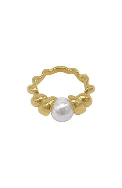 Adornia Imitation Pearl Twist Band Ring In White