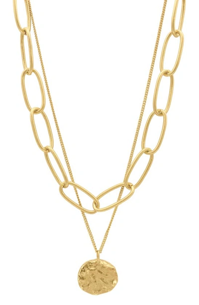 Adornia 14k Gold Plate Large Chain & Coin Layered Necklace