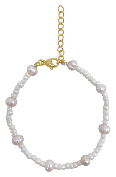 Adornia 14k Yellow Gold Freshwater Pearl Water Resistant Bracelet In White