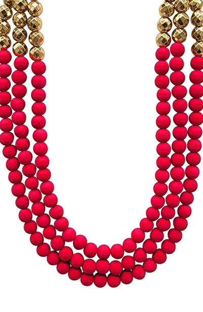 Adornia Beaded Triple Layer Necklace In Pink