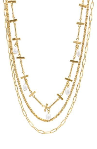 Adornia 14k Gold Plate Imitation Pearl Layered Chain Necklace