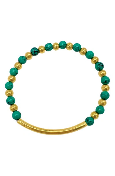 Adornia 14k Gold Plated Turquoise Beaded Stretch Bracelet In Gold/ Turquoise