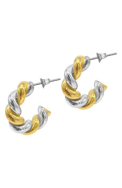 Adornia Water Resistant Two-tone Twisted Hoop Earrings In Gold