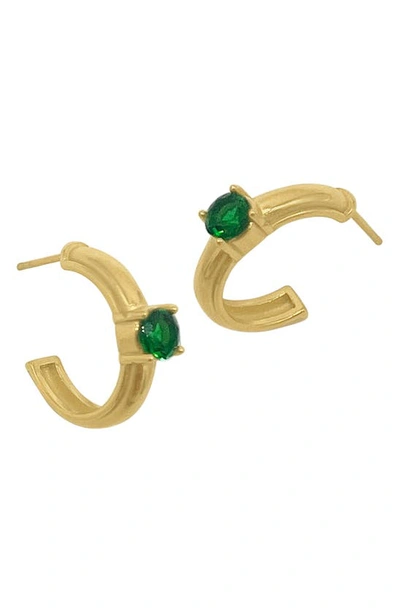 Adornia Emerald Color Cubic Zirconia Hoop Earrings In Green