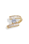 Savvy Cie Jewels 18k Gold Plated Cubic Zirconia Bypass Ring In Gold/ White