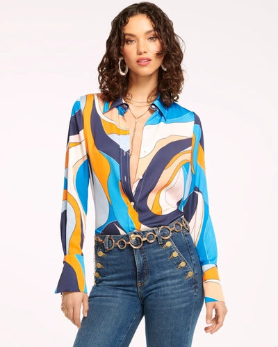 Ramy Brook Victoria Button Down Blouse In Retro River