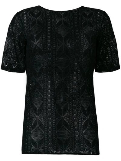 Saint Laurent Lace Short-sleeve Top In Black