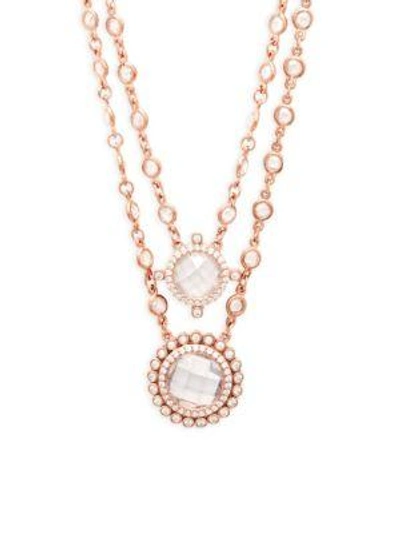 Freida Rothman Crystal Double Layer Pendant Necklace In Gold