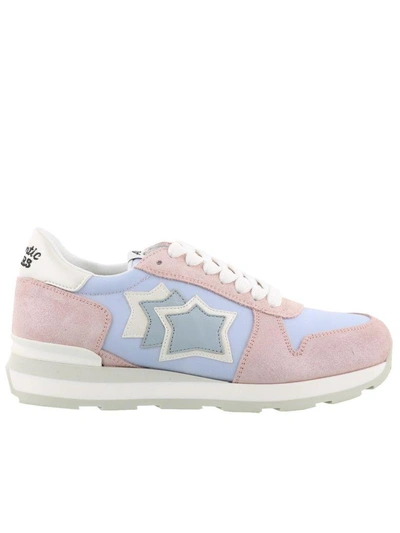Atlantic Stars Gemma Pink Leather And Light Blue Nylon Sneaker In Pink/grey