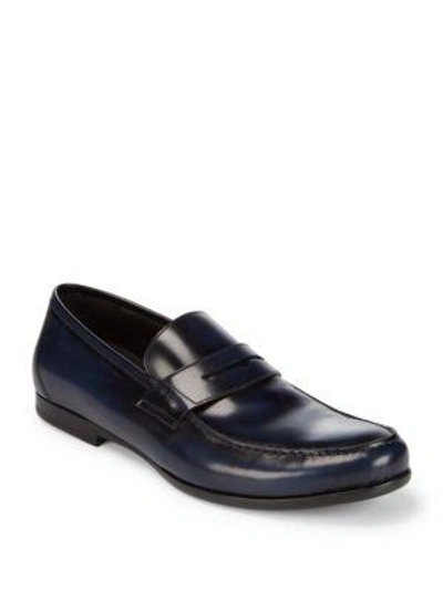 Harrys Of London Leather Penny Loafers In Navy