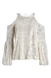 Cece Cold Shoulder Sequin Blouse In Champagne