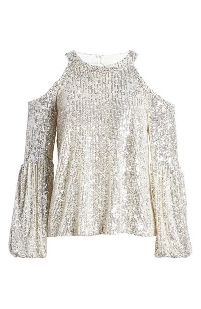 Cece Cold Shoulder Sequin Blouse In Champagne