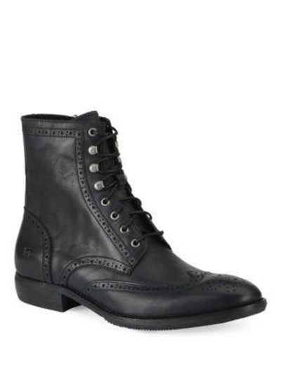 Andrew Marc Hillcrest Leather Brogue Wingtip Ankle Boots In Black