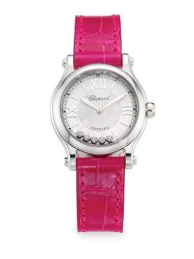 Chopard Happy Sport Stainless Steel, Diamond & Leather-strap Watch In Pink