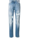 Moschino Distressed Denim Trousers In Blue