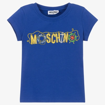 Moschino Kid-teen Kids' Girls Blue Cotton Logo T-shirt