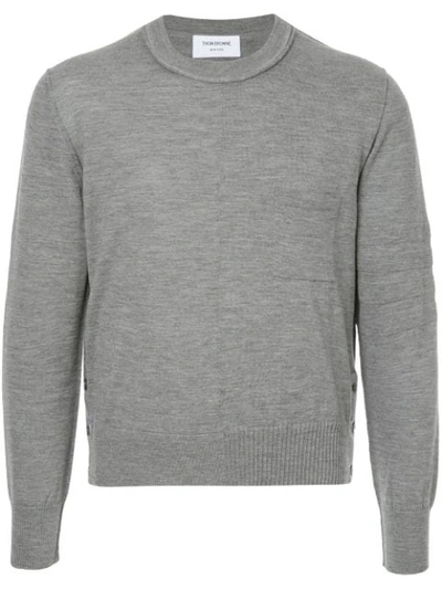 Thom Browne Crewneck Pullover With Inside Out Grosgrain Patch Pocket In Fine Merino Wool In Gray