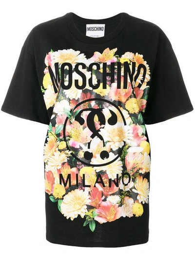 Moschino Floral Print Logo T-shirt - Black