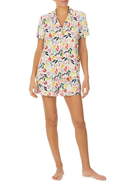 Kate Spade New York Printed Short Pajama Set In White/ Sandals