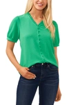 Cece Puff Sleeve Button Front Top In Vivid Green
