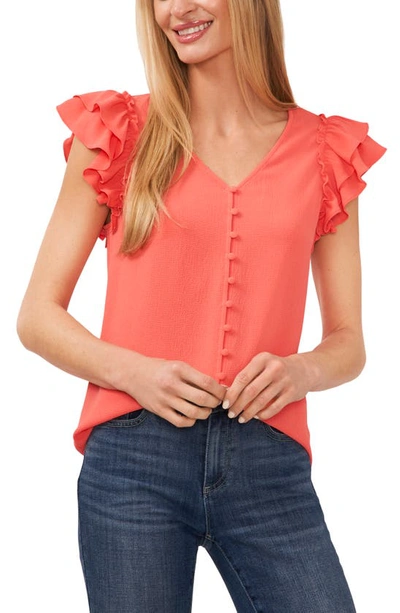 Cece Puff Sleeve Button Front Top In Calypso Coral