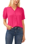 Cece Puff Sleeve Button Front Top In Bright Rose