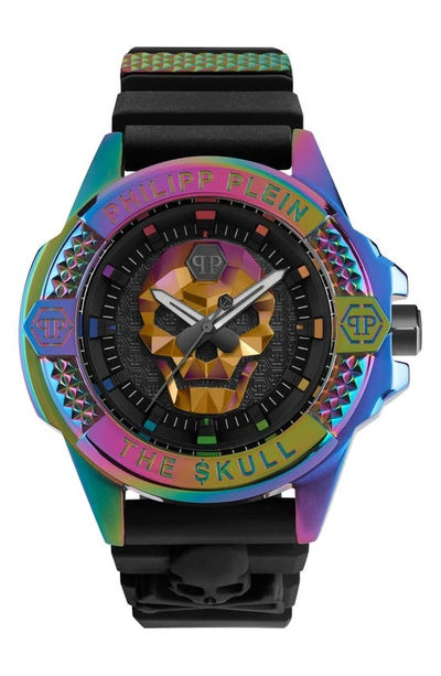 Philipp Plein Men's The $kull Black Silicone Strap Watch 44mm In Ip Rainbow