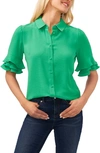 Cece Ruffled Button Up Blouse In Vivid Green