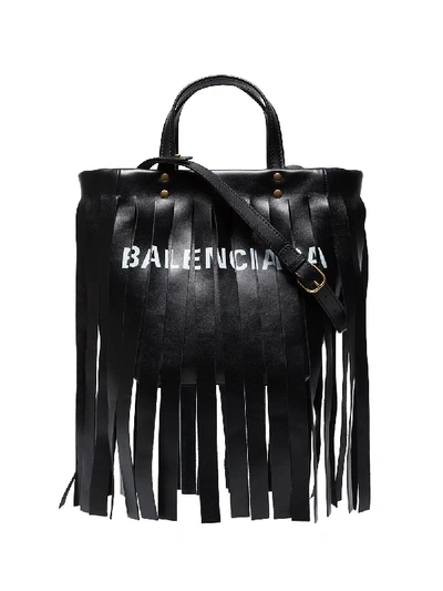 Balenciaga Black Fringed Logo Leather Tote