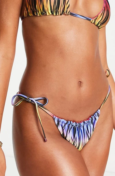 Asos Design Reversible Tie Side Bikini Bottom In Abstract Ombre Print-multi