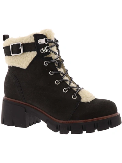 Mia Coen Womens Faux Suede Lugged Sole Combat & Lace-up Boots In Black