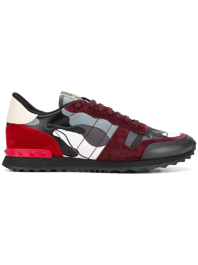 Valentino Garavani Camouflage Rockrunner Trainers In Black Slate Red