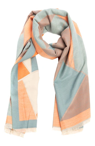 Saachi Mosaic Reversible Scarf In Orange/blue/cream