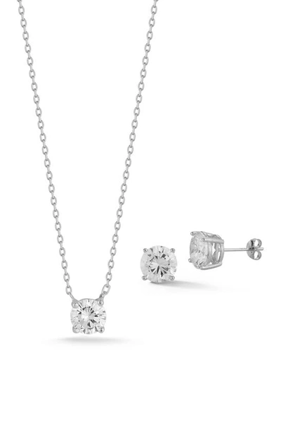 Glaze Jewelry Round Cubic Zirconia Stud Earrings & Pendant Necklace Set In Silver