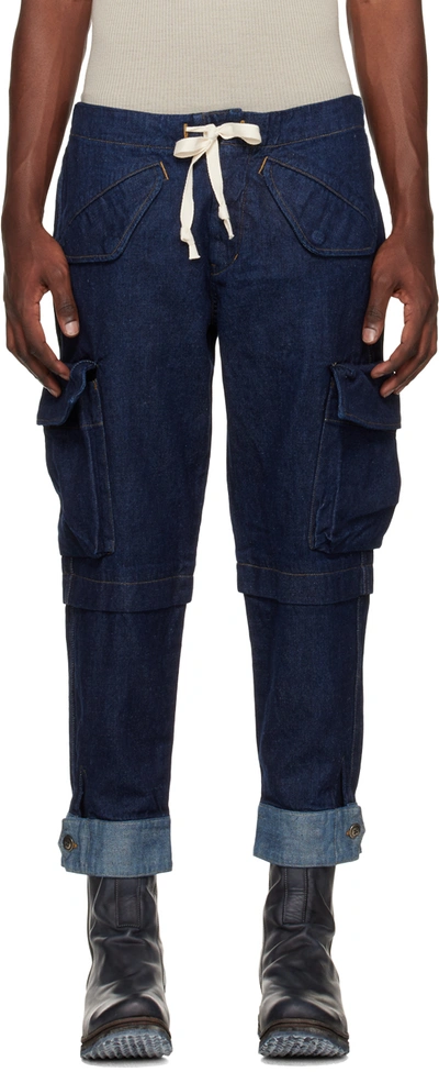 Greg Lauren Blue Cargo Jeans In Denim Blue